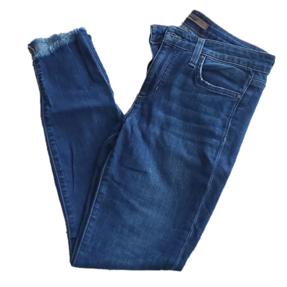 Joe's Jeans Darker Wash Skinny Ankle Raw Hem Blue Jeans Size 27 Waist 28 Inches